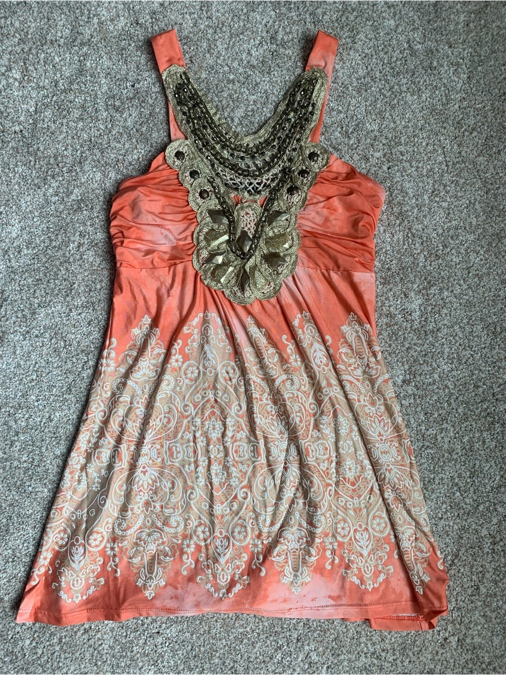 VENUS Coral and Cream Beaded Halter Tunic, size XS NWOT